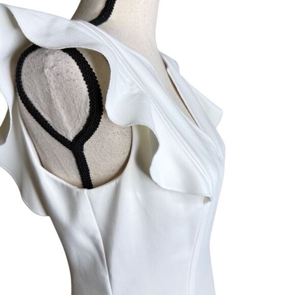 WHBM White Ruffled Sheath Dress Sz 4 LWD, Wedding, Cocktail Party, Elegant - Picture 4 of 15
